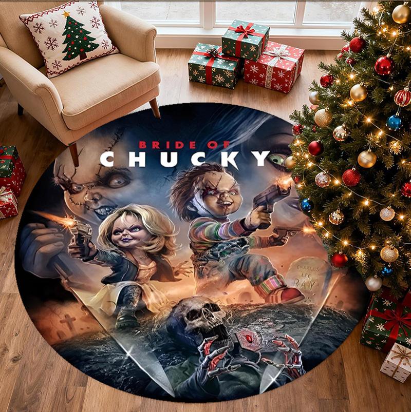 Bride of Chucky Pattern Round Rug, Indoor/Outdoor Mat, for Picnic, Gameroom, Bedroom, Office, Living Room, Home Decor Carpet, Birthday Gift