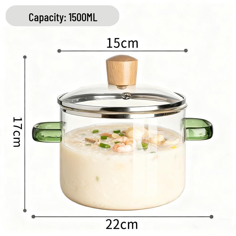 High Borosilicate Glass Double-Ear Pot with Decorative Lid Handle, Ideal for Soups and Noodles