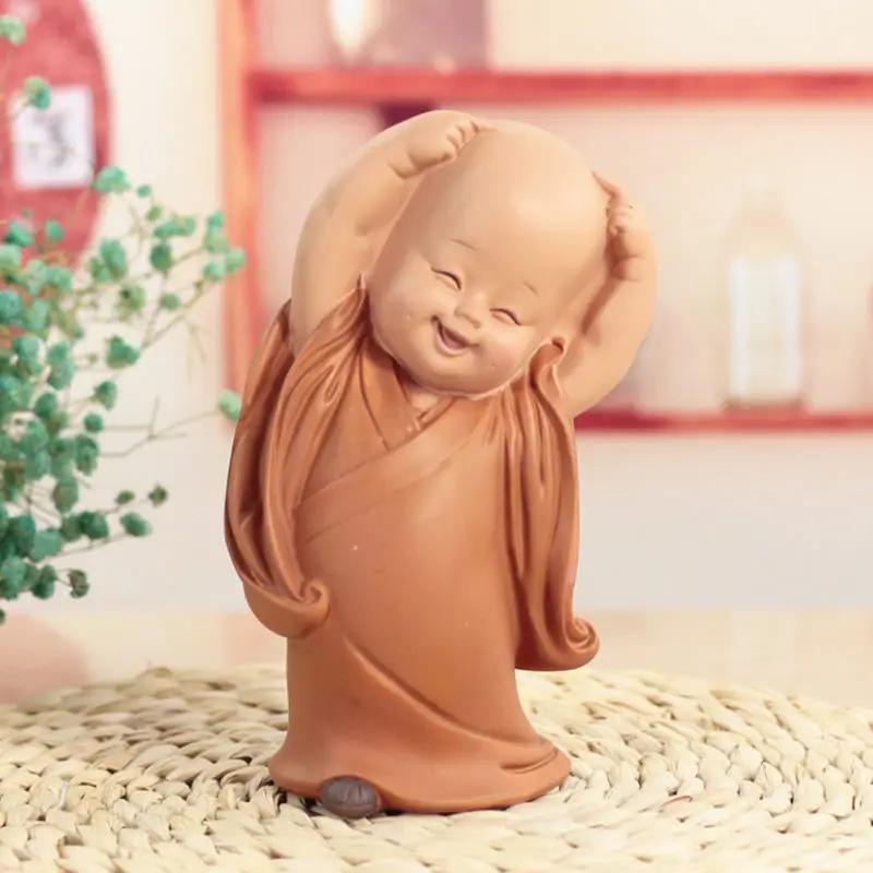 1pc Monk Figurines Car Decoration Crafts,Home Decor Kungfu Monks Figure Car Ornament Buddha Boy Accessories Figurines Tea Pet