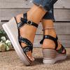 Fashion Vintage Print Wedges Sandals for Women Summer Ankle Buckle Platform Sandles Woman Comfort Non Slip Plus Size Casual Sandalias