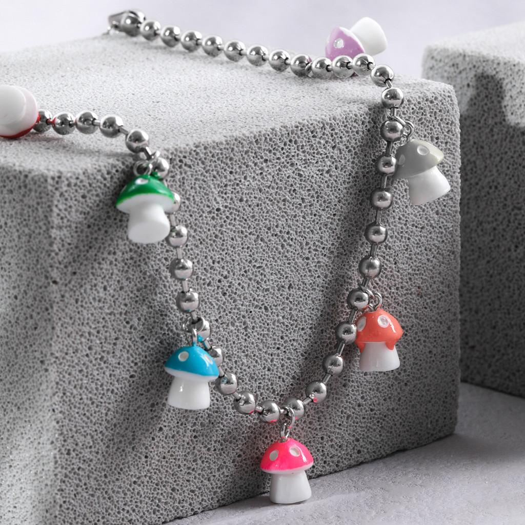Chic Silver Mushroom Pendant Necklace For Women Stylish Geometric Design Trendy Jewelry