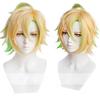 Heat-resistant Cosplay Wig, Gold and Light Green Mesh, Cool Short Hair, Perfect for Parties and Costumes, Plus 2 Bonus Items.
