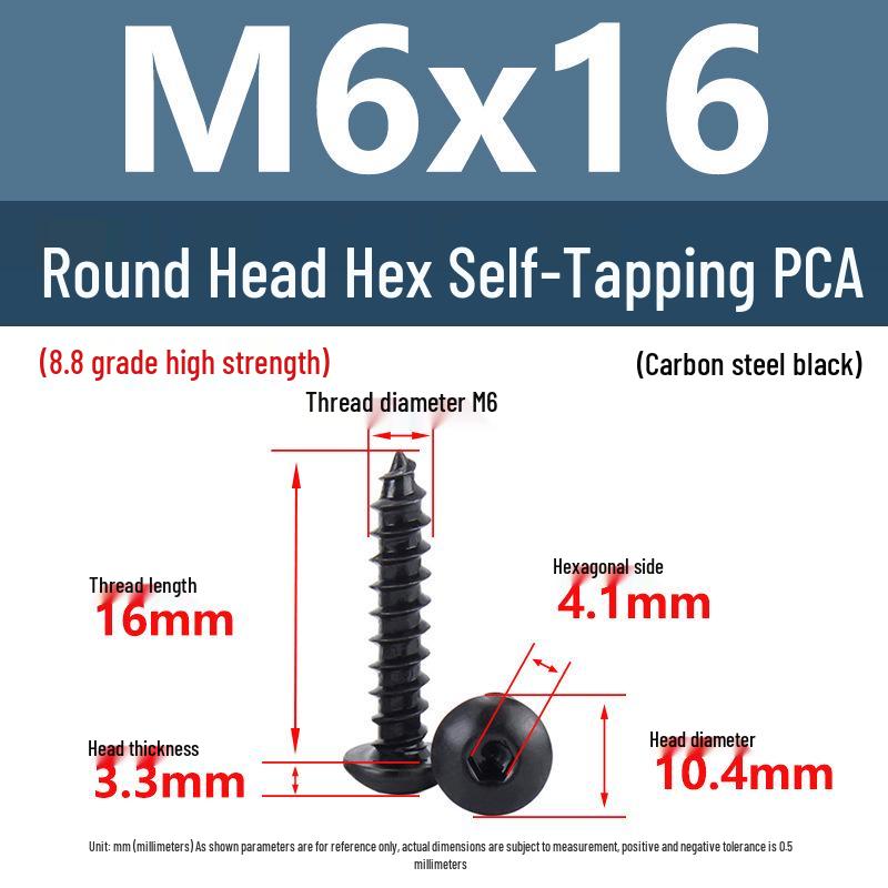 8.8 Grade Round Head Hex Socket Self-Tapping Screws M2-M4 Carbon Steel Bolts