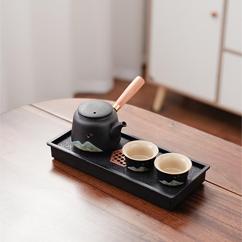 Black Pottery Travel Kung Fu Tea Set Portable Household Outdoor Ceramic Tea Pot Drinking Tea Cup Dry Brewing Plate Small Set