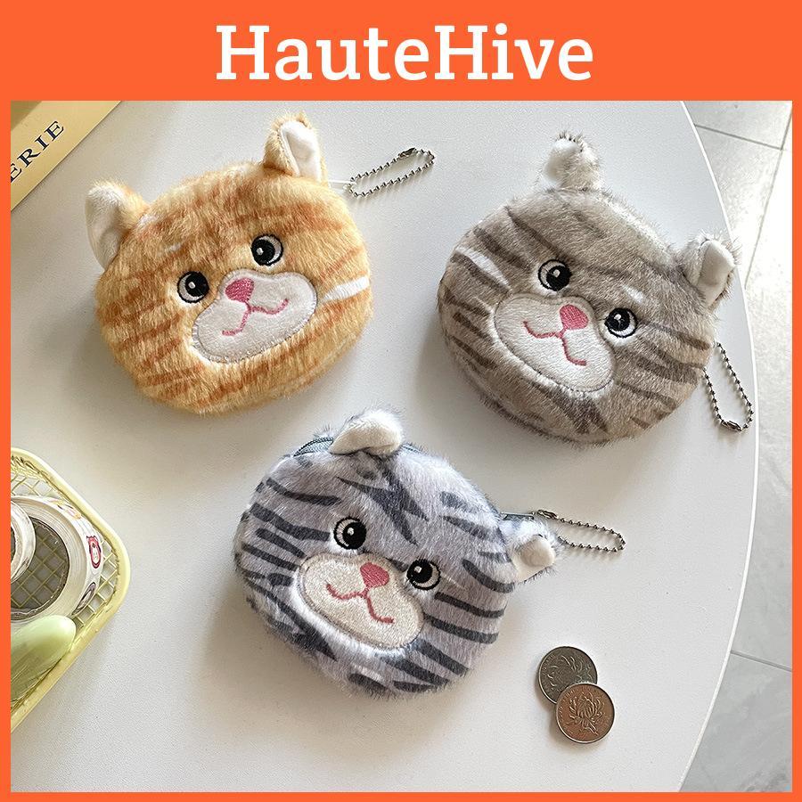 Cat Unique Striped Plush Coin Case For Children Adorable Storage For Headphones And Essentials Daily
