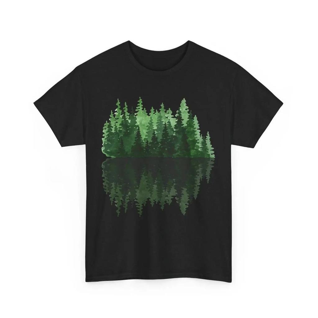 Pine Trees Reflection T Shirt Forest Wildlife Lovers Nature Vintage Washed Stretched Comfortab