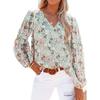 2026 New Spring and Autumn Women's V-neck Chiffon Top Lantern Sleeve Floral Casual T-shirt