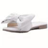 Women's Bowknot Flat Slippers, Solid Color Square Open Toe Non Slip Slides Shoes, Versatile Indoor & Outdoor Slippers