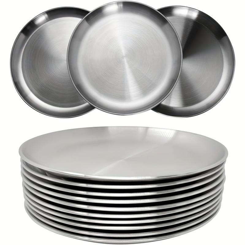 7pcs stainless steel plate set,23cm stainless steel plate,lightweight non-breakable plate set,suitable for home,outdoor use,restaurant,buffet supplies