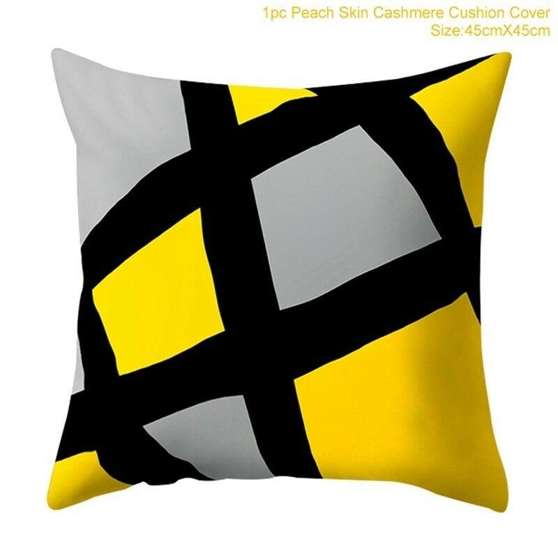 Classic Yellow Geometric Pillow Case Crafted From Luxurious Peach Skin Cashmere