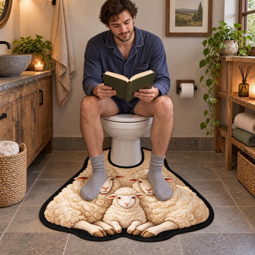 Non-slip Bathroom Floor Rug Sheep Pattern Bath Mat Practical Toilet U-shaped Mat  Bathroom
