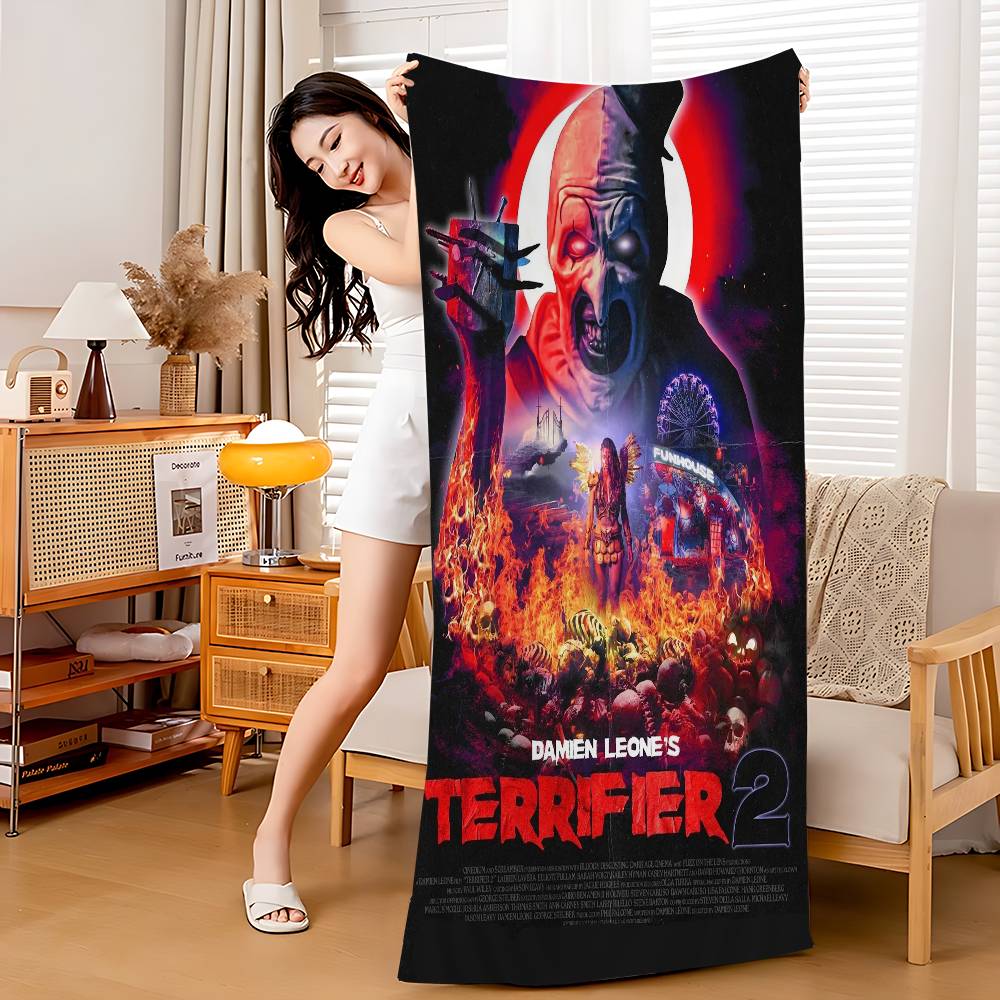 Horror Movie Terrifiers Microfiber Printed Beach Towel Mountain Climbing Yoga Beach Swimming Running Absorbent Soft Towel
