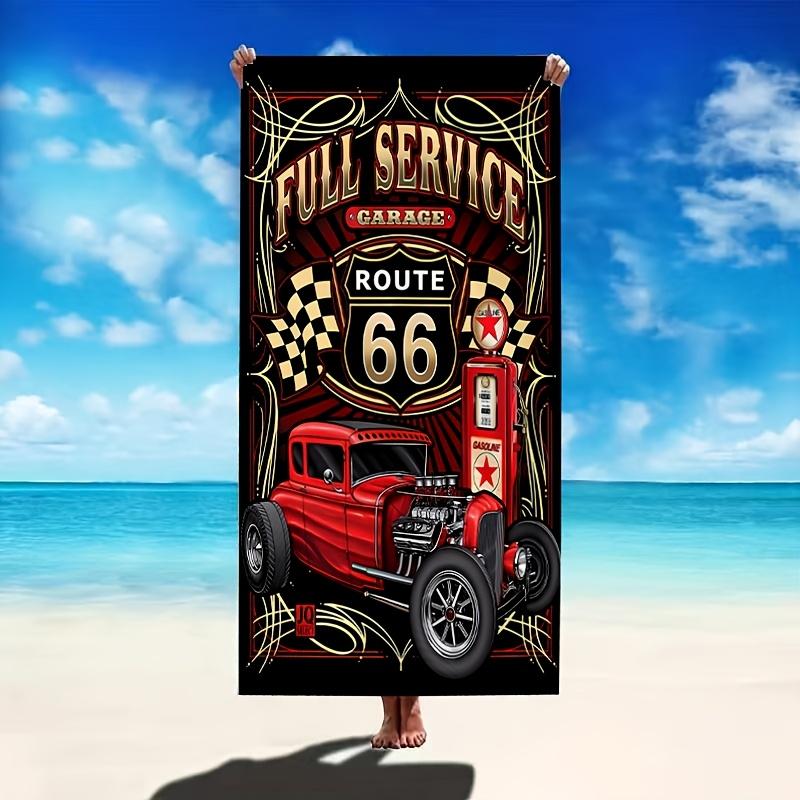 Lampada White Vintage Route 66 Design Beach Towel, Retro American Road Art Quick-Dry Sand-Free Microfiber Bath Towel For Travel And Camping