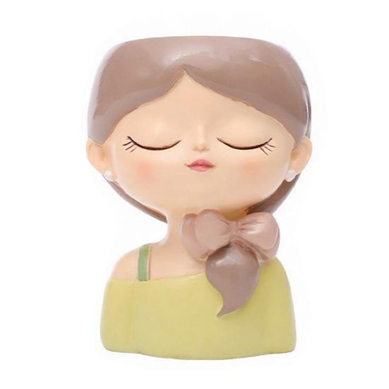 Cute Girl Face Planter, Resin Girl Head Planter, Decorative Small Plant Pot for Succulents Cactus Desk Balcony Decor