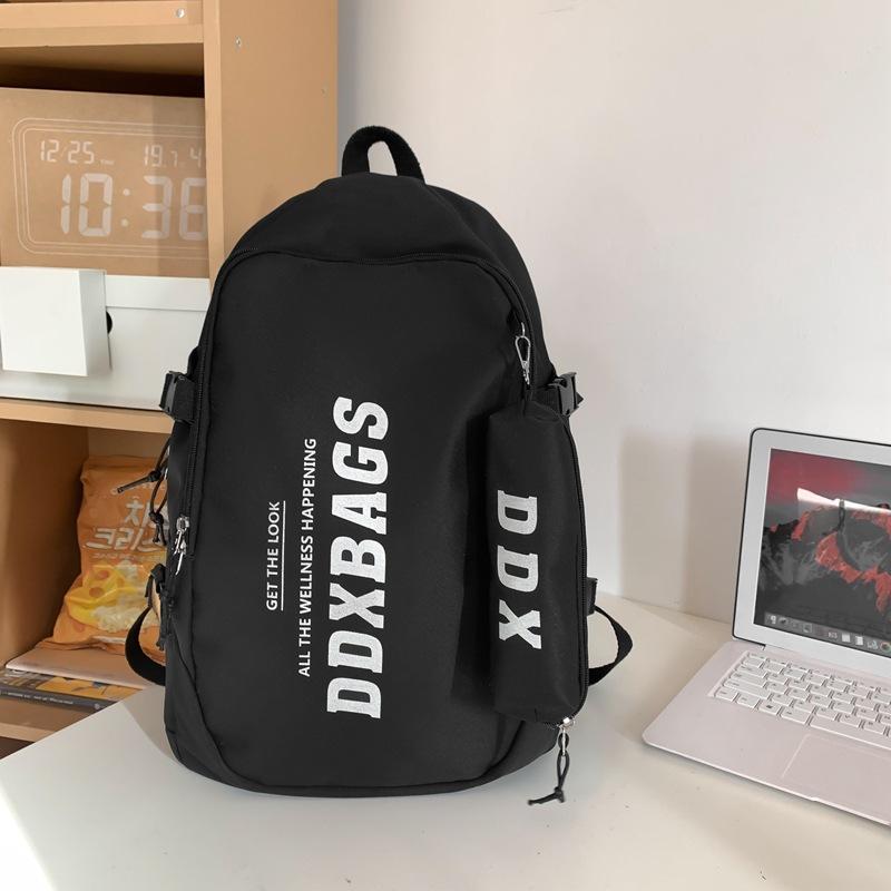Men Lightweight Backpack Letter Print Student Schoolbag Women Large Capacity Campus Backpack with Pen Bag