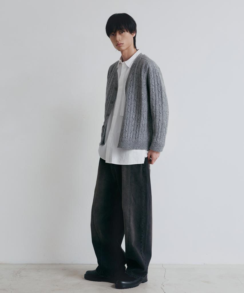 Nodu Cable Saddle Crop Cardigan [Gray]