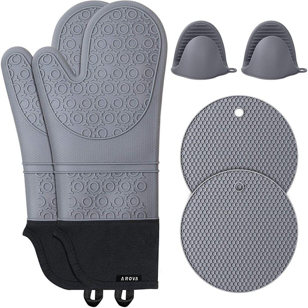 

6Pcs/set Microwave Glove Non-slip Gloves Mitts Placemat Kitchen Potholder