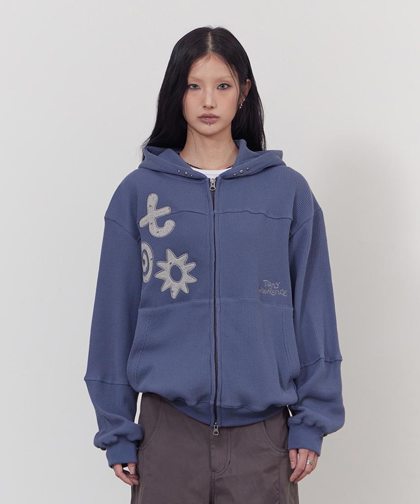Tony Lawrence Applique Waffle Zip-Up Hoodie Blue