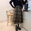 Coffee Plaid A-Line Midi Skirt: Pleated High-Waist Umbrella Design for Women - Perfect for Autumn and Winter.
