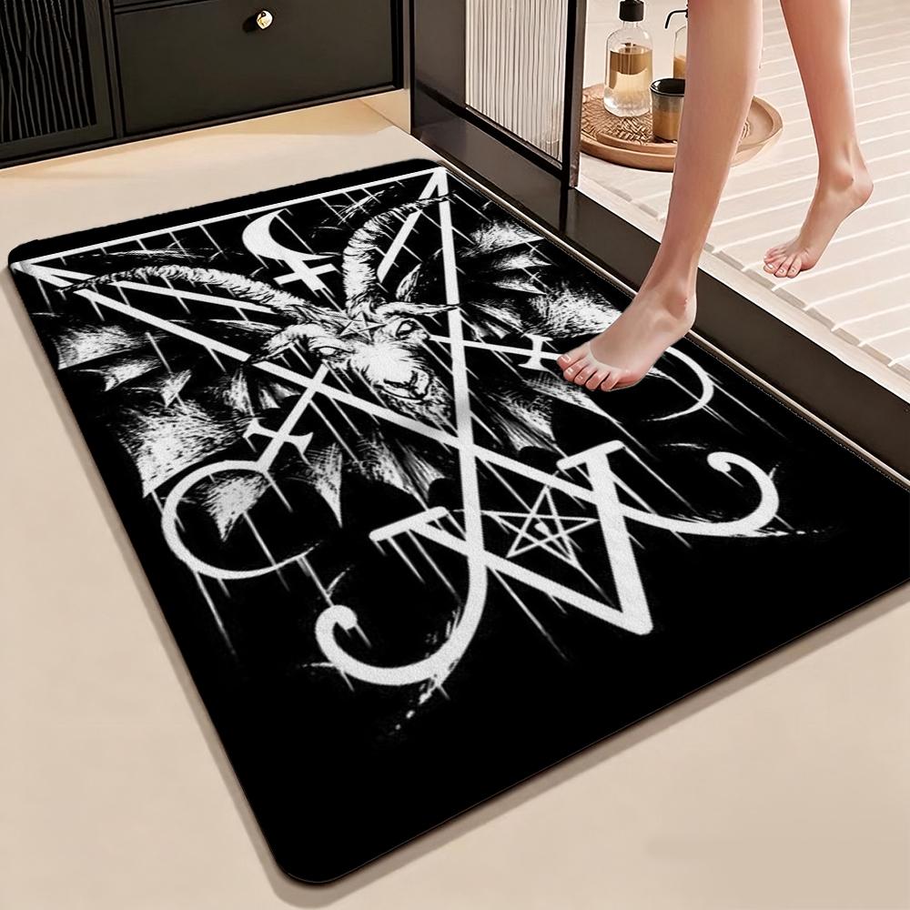 Dark Occult Baphomet Pentagram Art Indoor Rug Thick Nonslip Carpet For Hallway Doorway Kitchen Home Decor Birthday Gift