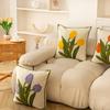 Pure Cotton Embroidery Tulip Spring Throw Pillow Covers Outdoor Patio Cushion Cover Pillow Cases Summer Garden Decorations Home