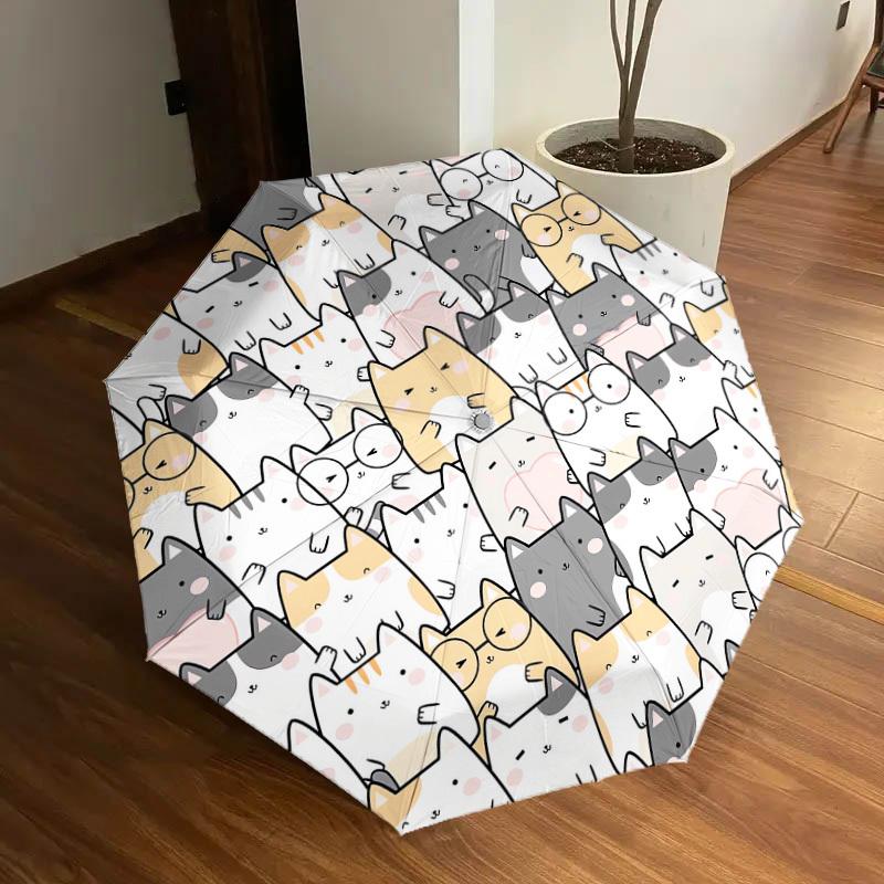 1pc cat circle Pattern Umbrella Design Automatic Opening and Closing Umbrella, High-quality Travel Umbrella, Lightweight and Portable, -90