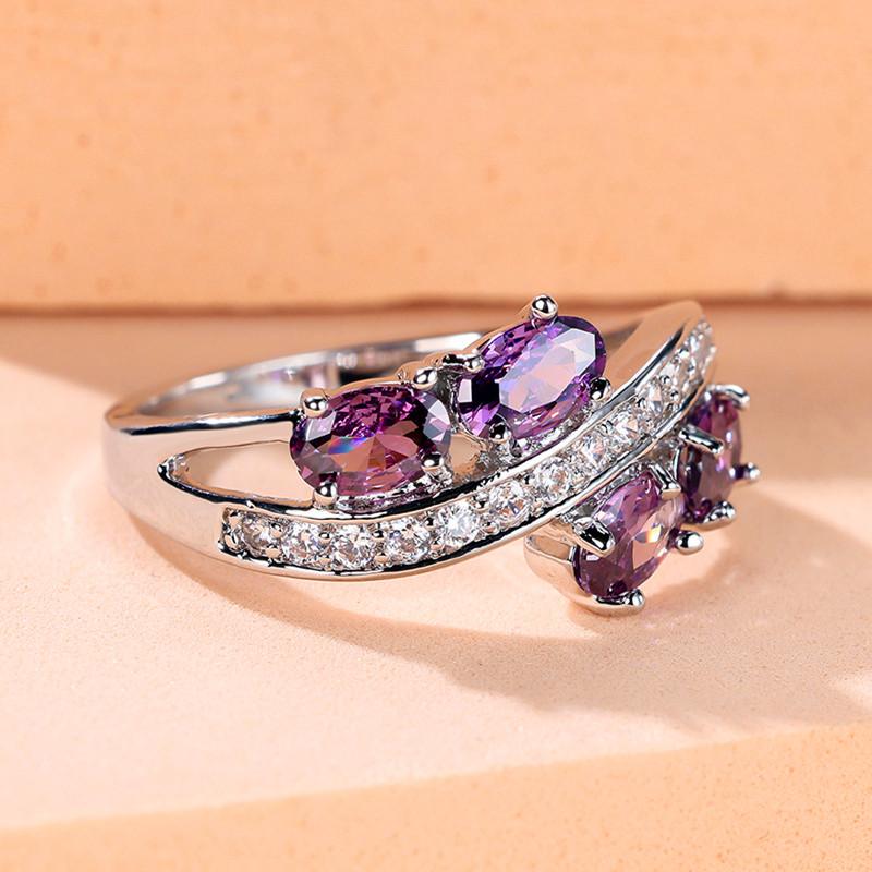 Elegant Female Crystal Purple Oval Zircon Stone Engagement Ring Cute Wedding Jewelry For Women