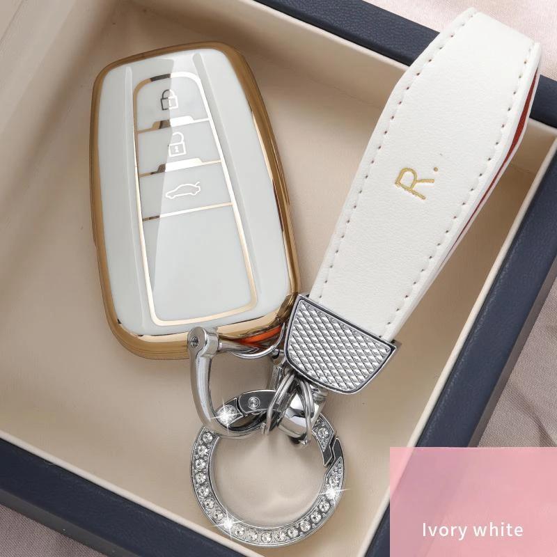 Leather keychain+Fashion TPU Car Key Case Full Cover Shell Fob For S0 Camry Corolla CHR Prius C-HR RAV4 Land Cruiser Prado JH0