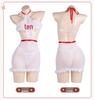 Man Yan Sexy Nurse Bodycon Mini Skirt with Halterneck Cross Back and Fringe Details.