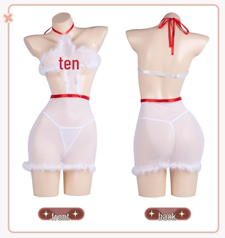 Man Yan Sexy Nurse Bodycon Mini Skirt with Halterneck Cross Back and Fringe Details.