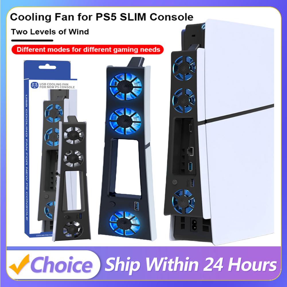 Chladicí ventilátor pro konzoli PS5 Slim(Digitální/Disk) s nastavitelnou rychlostí tichý chladicí ventilátor s portem USB 3.0 pro Playstation 5 Slim