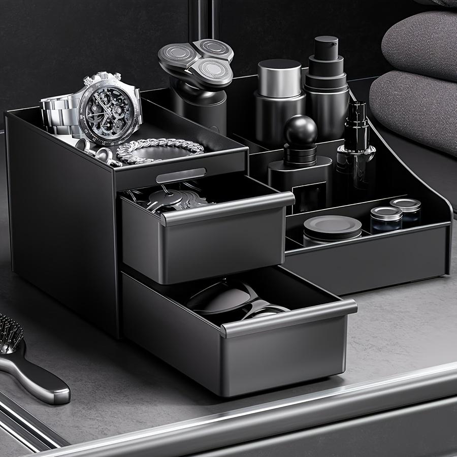 Men's Plastic Organizer with Adjustable Shelves for Skincare, Perfume & Toiletries. Sturdy & Space-Saving. Ideal Gift!