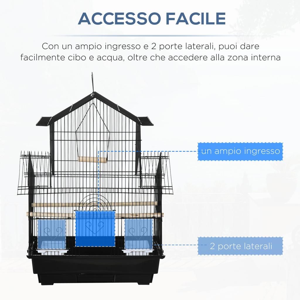 Bird Cage with Carrying Handle and Removable Tray, Metal and Plastic, 50.5x41x63 Cm, Black