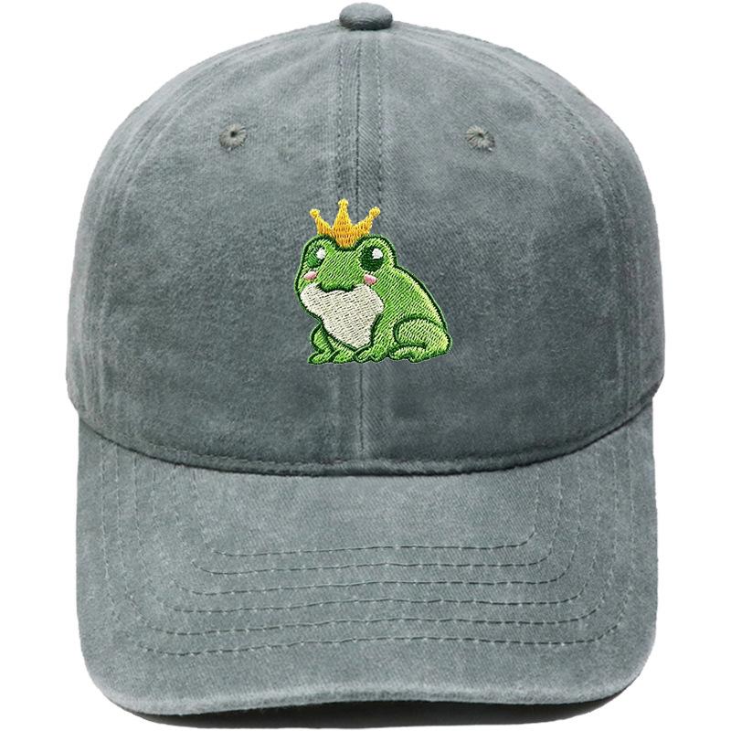 New cartoon crown frog embroidery baseball cap retro and old cute men's and women's casual sunshade dad hat
