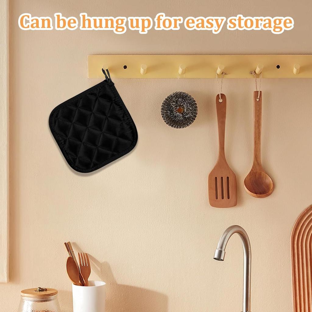 2pcs Pot Holders for Kitchen Clearance Cotton Heat Resistant Pads 17cm/6.69inch Black Oven Pot Holders Trivets Coasters Hot Pads Terry Pots Holder