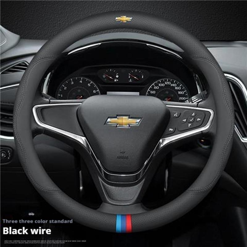 Car Leather Steering Wheel Cover for Chevrolet Montana Trailblazer EV SS RS Silverado RST Equinox RS LT Bolt EUV Blrzer 38cm