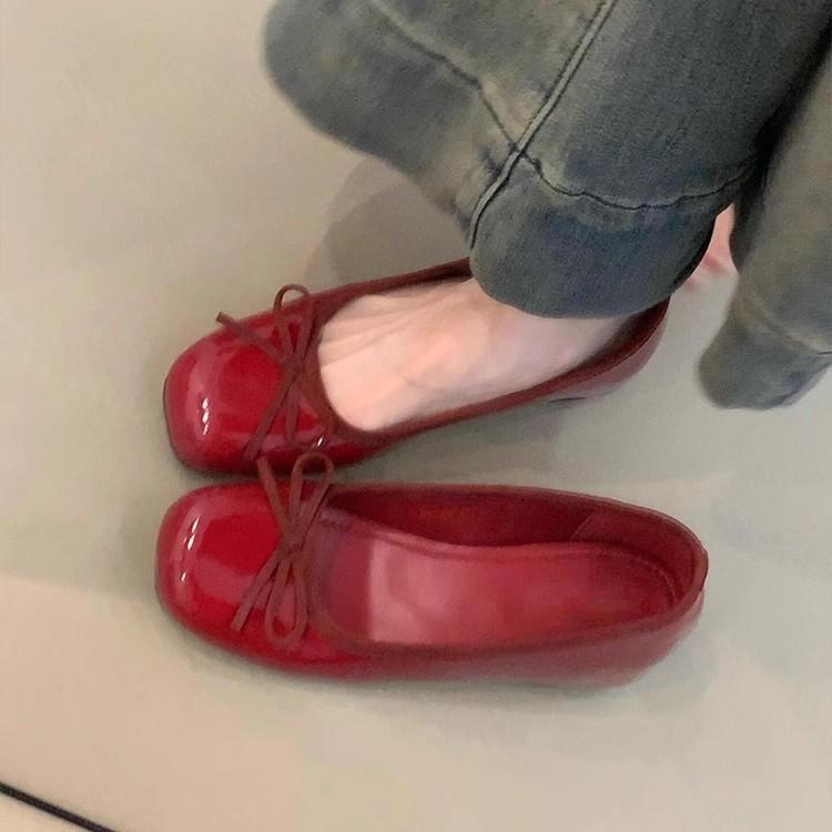 Spot Version~ Nude Flat-bottomed Evening Shoes, Women's Bows, One-pedal Inner Height-increasing Ballet Shoes, French Versatile Single Shoes