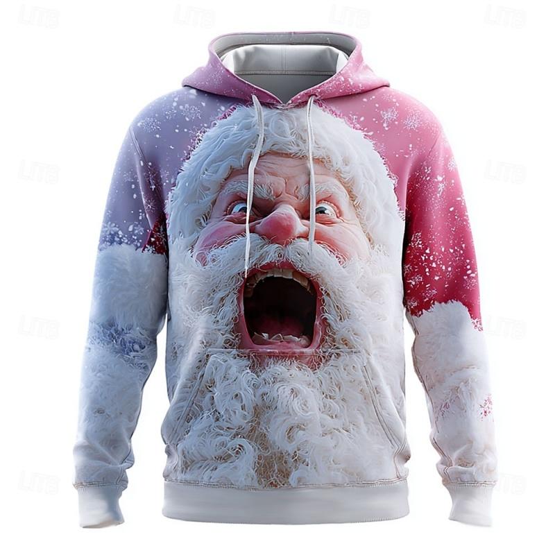 3D Print Abstract Santa Claus Hoodie For Men Christmas Pattern Sweatshirt Autumn Casual Top Loose Pullovers Long Sleeves Hoodies