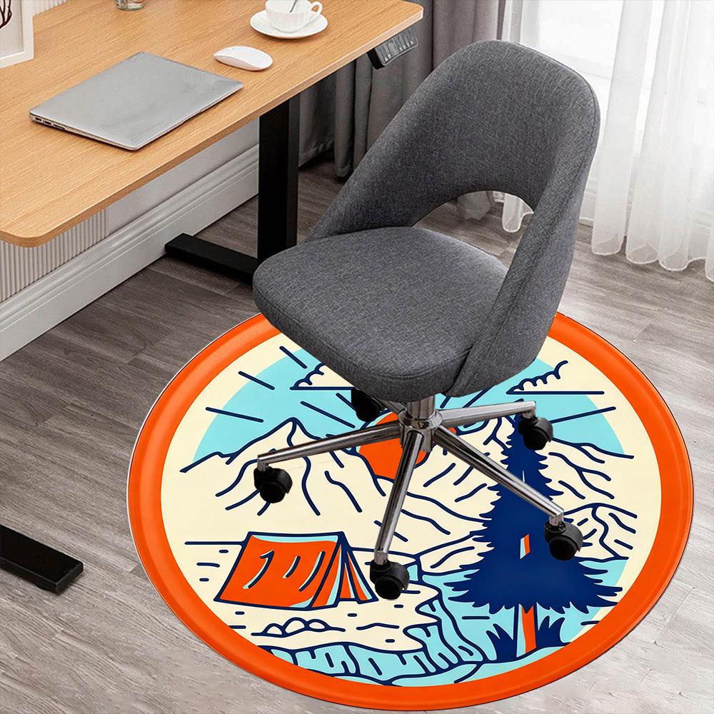 

1pc Camping Mountain Round Chair mat office Area Rug - Non-Slip, Floor Mat for Office, Bedroom, Ideal home decor gift p0105049 80cm