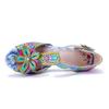 Johnature Genuine Leather Vintage Baroque Style Carved And Painted Floral Comfortable High-heeled Sandals