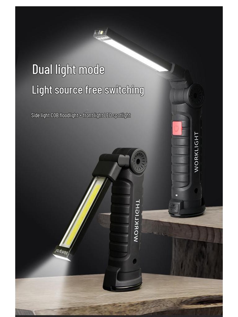 Światło robocze LED COB: Składany, Magnetyczny, z Czerwonym Światłem Ostrzegawczym do Konserwacji na Zewnątrz i Naprawy Samochodów