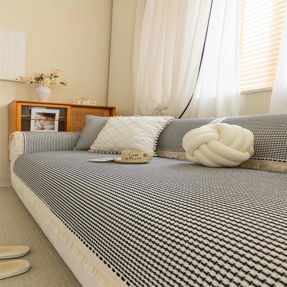 Sofa Cushion Four Seasons Universal Solid Color Anti-Slip Cushion Floor Mat Cloth Cover Leather Sofa Cover