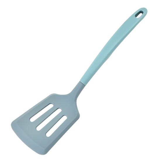 

Лопатка с прорезями, нескользящая, с длинной ручкой, отверстием для подвешивания, с антипригарным покрытием, легко моется светло-синий