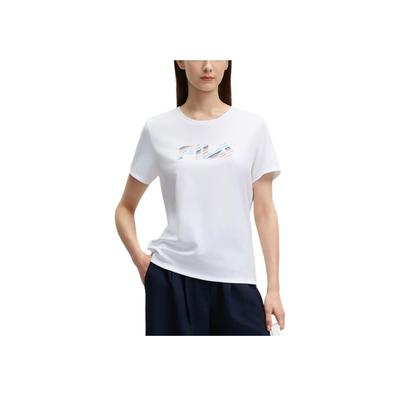 Emerald Logo Casual Simple Short Sleeve T-Shirt Women Tops White F11W434102F-WT