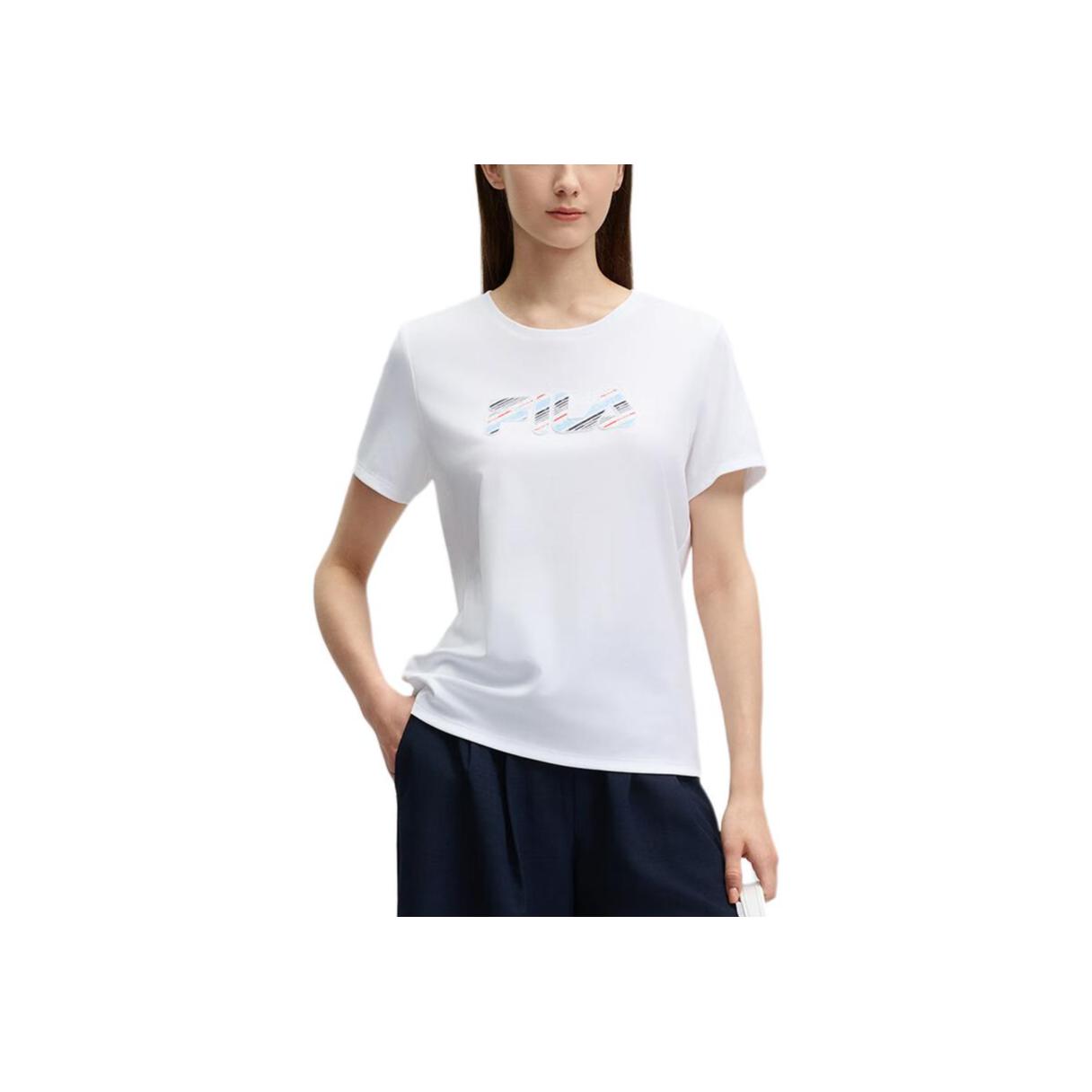 Fila Изумрудный Логотип Повседневная Простая Футболка с Коротким Рукавом Женские топы Белый F11W434102F-WT M