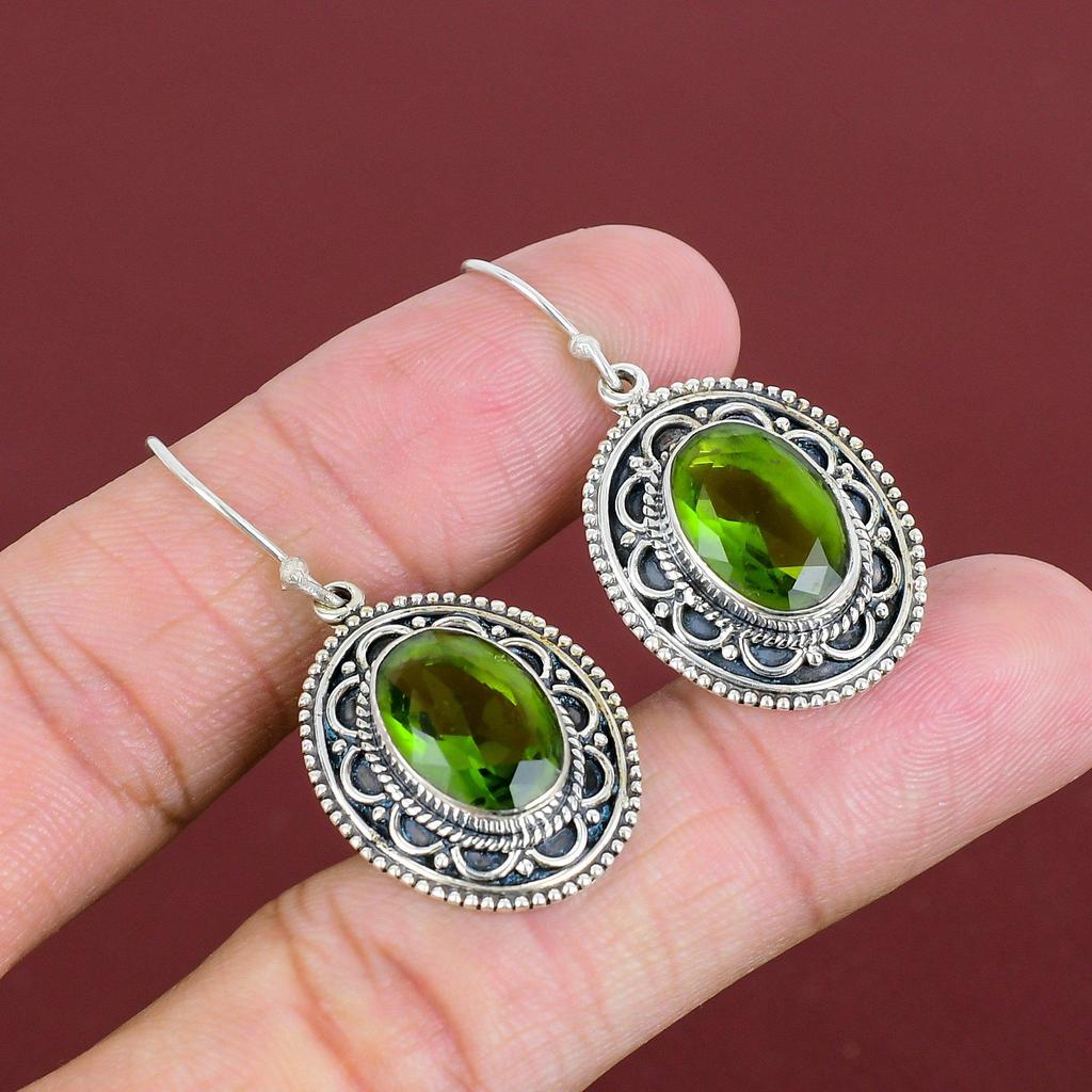 Faceted Peridot Earrings Natural Gemstone Earring 925 Sterling Silver Earring Real Peridot Jewelry Handmade Vintage Earrings Gifts For Women