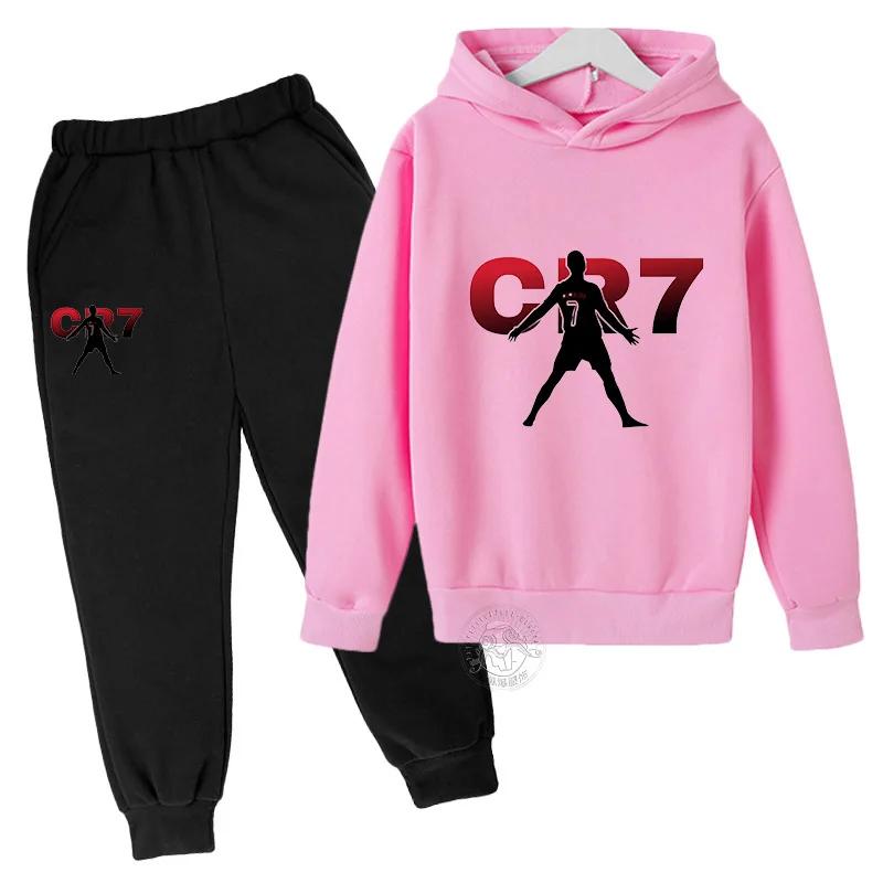 2024 Boys Spring and Autumn Football Idol CR7 clothing 2 hoodies + pantsuits Children 3-13 years old casual sportswear children