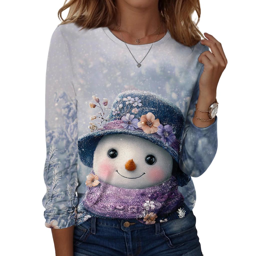 Long Sleeve Shirts For Women Cute Print Graphic Tees Blouses Casual Plus Size Basic Tops Pullover