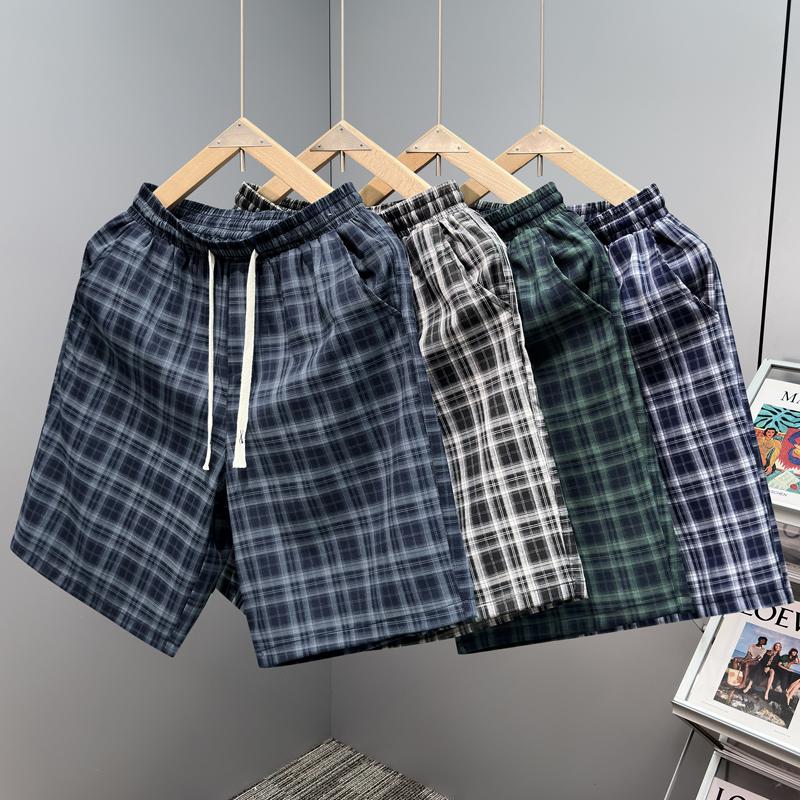 Men's Plaid Casual Shorts, Elastic Waist Drawstring Summer Beach Shorts (L-5XL)