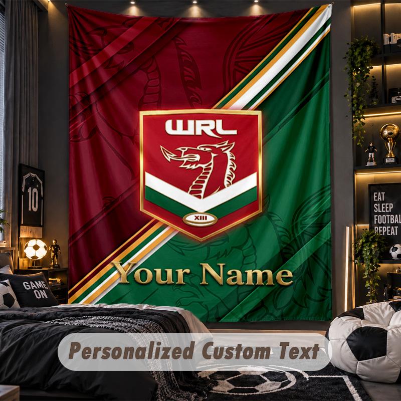 TapestryWales Rugby Custom Name Text Personalized Wall Hanging Tapestry Home Wall Decor